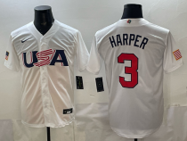 Men's USA Baseball #3 Bryce Harper White 2026 World Baseball Classic Jersey
