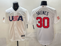 Men's USA Baseball #30 Paul Skenes White 2026 World Baseball Classic Jersey