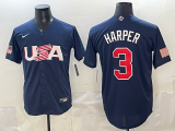 Men's USA Baseball #3 Bryce Harper Navy 2026 World Baseball Classic Jersey