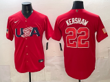 Men's USA Baseball #22 Kershaw Red 2026 World Baseball Classic Jersey