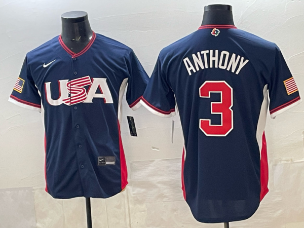Men's USA Baseball #3 Anthony Navy 2026 World Baseball Classic Jersey
