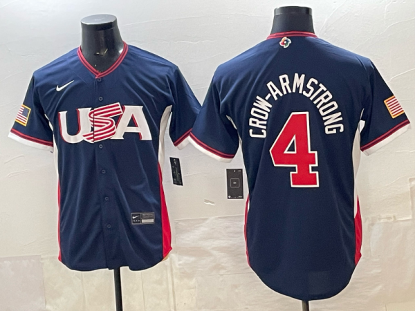 Men's USA Baseball #4 Pete Crow-Armstrong Navy 2026 World Baseball Classic Jersey