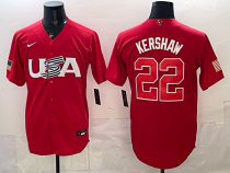 Men's USA Baseball #22 Kershaw Red 2026 World Baseball Classic Jersey