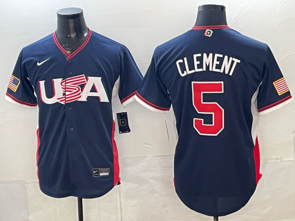 Men's USA Baseball #5 Clement Navy 2026 World Baseball Classic Jersey