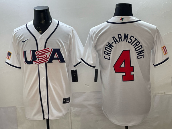Men's USA Baseball #4 Pete Crow-Armstrong White 2026 World Baseball Classic Jersey
