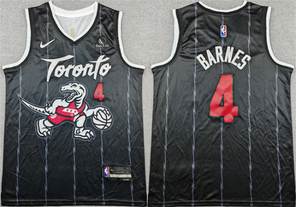 Men's Toronto Raptors #4 Scottie Barnes Black 2025-26 City Edition Stitched Jersey