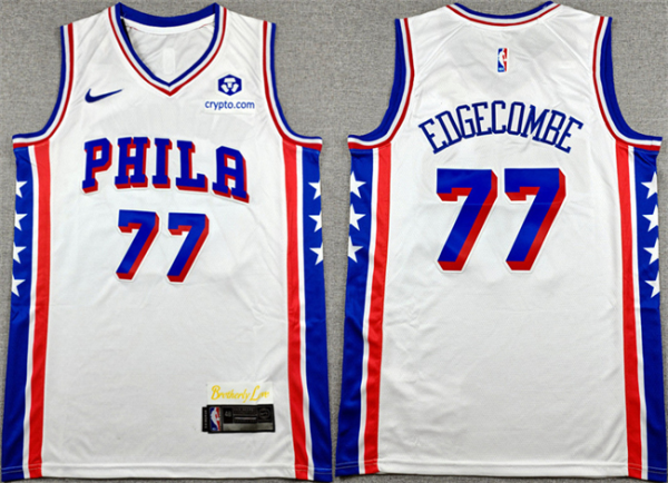 Men's Philadelphia 76ers #77 V. J. Edgecombe White Association Edition Stitched Jersey