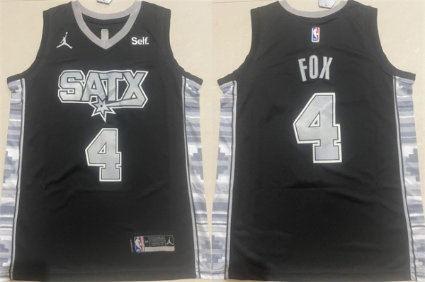 Men's San Antonio Spurs #4 De'Aaron Fox Black 2024-25 Statement Edition Jersey