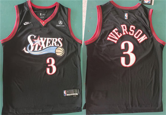Men's Philadelphia 76ers #3 Allen Iverson Black 2025 Classic Edition Stitched Jersey