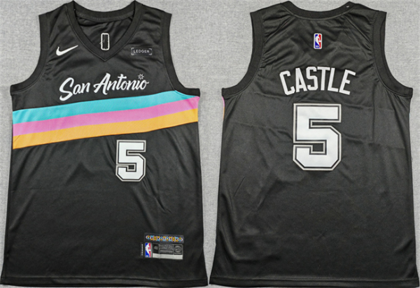 Men's San Antonio Spurs #5 Stephon Castle Black 2025-26 City Edition Stitched Jersey