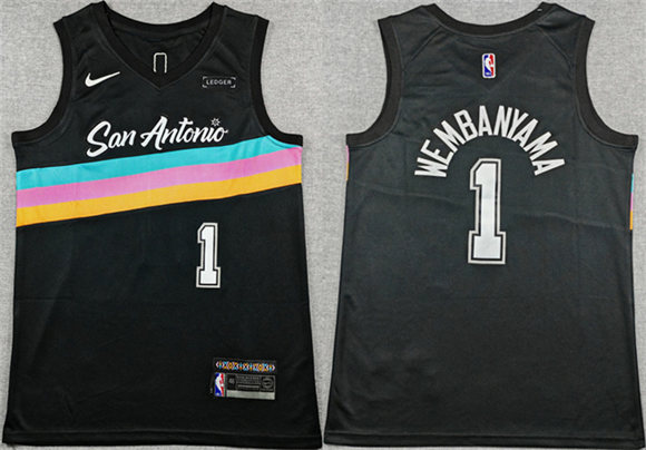Men's San Antonio Spurs #1 Victor Wembanyama Black 2025-26 City Edition Stitched Jersey