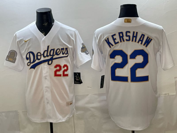 Men's Los Angeles Dodgers #22 Clayton Kershaw White 2026 Gold Collection Stadium Stitched Jersey