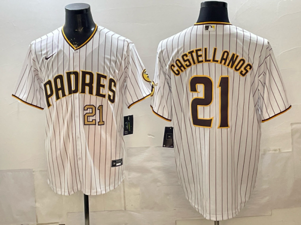 Men's San Diego Padres #21 Nick Castellanos White Cool Base Stitched Baseball Jersey