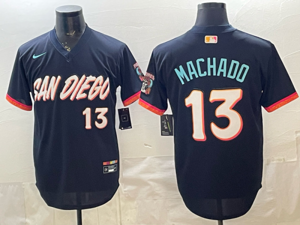 Men's San Diego Padres #13 Manny Machado Obsidian 2026 City Connect Stadium Jersey