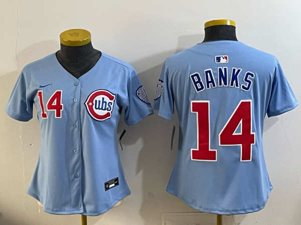 Women MLB Chicago Cubs #14 Banks Blue Baseball Jersey