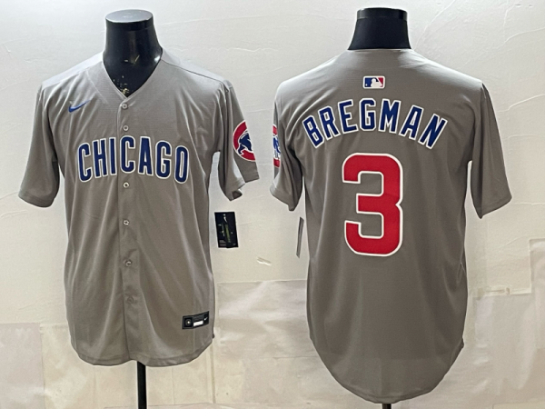 Men's Chicago Cubs #3 Alex Bregman Grey 2026 Home Limited Stitched Baseball Jersey