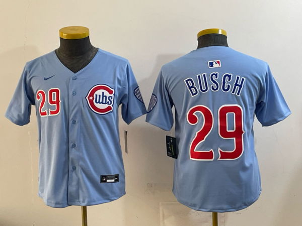 Youth Chicago Cubs #29 Michael Busch Blue Cool Base Stitched Baseball Jersey