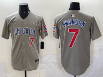 Men's Chicago Cubs #7 Dansby Swanson Grey Cool Base Stitched Baseball Jersey