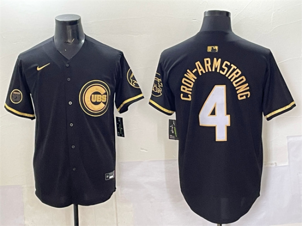 Men's Chicago Cubs #4 Pete Crow-Armstrong Black/Gold 'Ryne Sandberg Tribute' Vapor Jersey