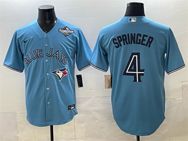 Men's Toronto Blue Jays #4 George Springer Royal 2025 World Series Cool Base Stitched Jersey