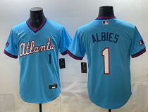 Men's Atlanta Braves #1 Ozzie Albies Powder Blue 2026 City Connect Stadium Stitched Jersey