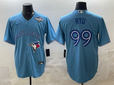 Men's Toronto Blue Jays #99 Hyun-jin Ryu Blue 2025 World Series 2025 World Series Home Jersey