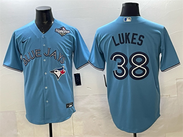 Men's Toronto Blue Jays #38 Nathan Lukes Blue 2025 World Series Cool Base Stitched Jersey