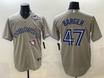 Men's Toronto Blue Jays #47 Addison Barger Grey 2025 World Series Cool Base Stitched Jersey