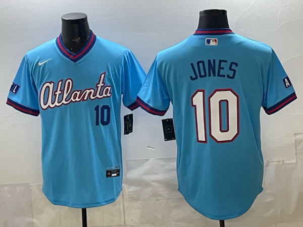 Men's Atlanta Braves #10 Chipper Jones Powder Blue 2026 City Connect Stadium Stitched Jersey