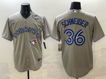 Men's Toronto Blue Jays #36 Davis Schneider Grey 2025 World Series Cool Base Stitched Jersey
