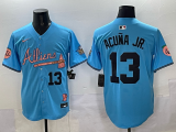 Men's Atlanta Braves #13 Ronald Acuña Jr. Blue 2024 Atliens & Peach With Outkast Patch Vapor Limited Jersey