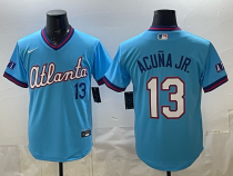 Men's Atlanta Braves #13 Ronald Acuña Jr. Powder Blue 2026 City Connect Stadium Stitched Jersey