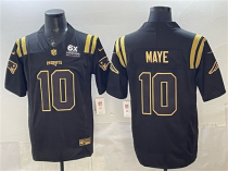Men's New England Patriots #10 Drake Maye Black Gold 2025 F.U.S.E. With 6x Super Bowl Jersey