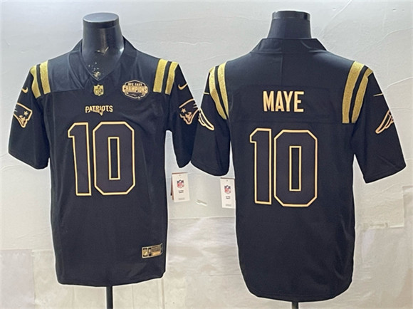 Men's New England Patriots #10 Drake Maye Black Gold F.U.S.E. 2025 AFC East Championship Jersey
