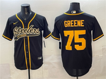 Men's Pittsburgh Steelers #75 Joe Greene Black With Patch Cool Base Stitched Jersey
