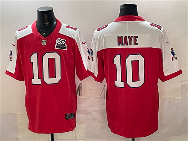 Men's New England Patriots #10 Drake Maye Red Alternate F.U.S.E. With 6x Super Bowl Limited Jersey