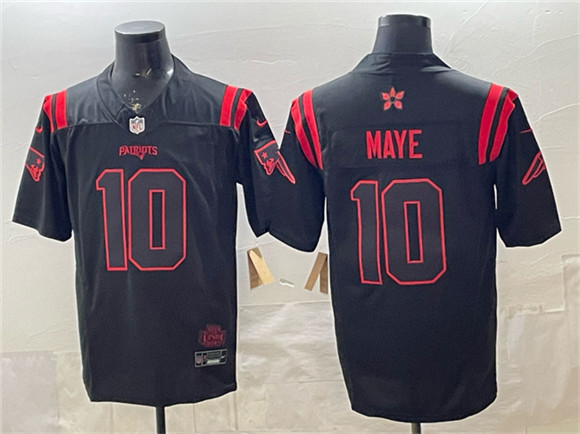 Men's New England Patriots #10 Drake Maye Black 2025 F.U.S.E. 'Stranger Things Edition' Vapor  Limited Jersey