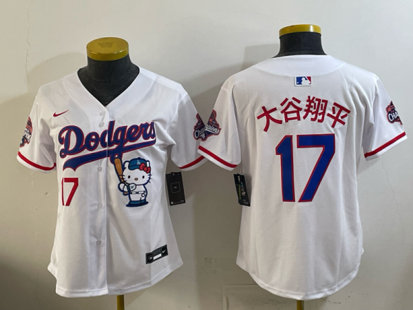 Women Los Angeles Dodgers #17 大谷翔平 White Stitched Jersey
