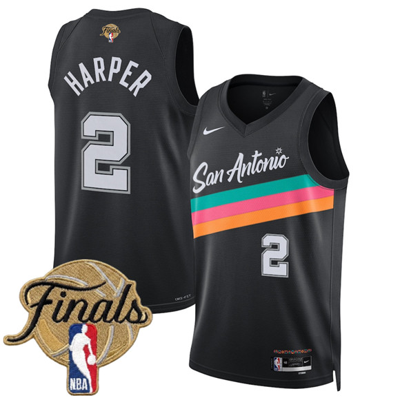 Men's San Antonio Spurs #2 Dylan Harper Black 2026 Finals Patch City Edition Stitched Jersey