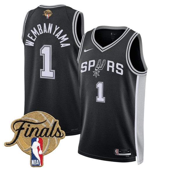 Men's San Antonio Spurs #1 Victor Wembanyama Black 2026 Finals Patch Icon Edition Stitched Jersey