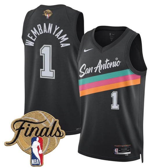 Men's San Antonio Spurs #1 Victor Wembanyama Black 2026 Finals Patch City Edition Stitched Jersey