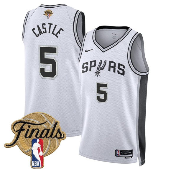 Men's San Antonio Spurs #5 Stephon Castle White 2026 Finals Patch Association Edition Stitched Jersey