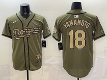 Men's Los Angeles Dodgers #18 Yoshinobu Yamamoto Olive 2026 Armed Forces Day Stitched Jersey