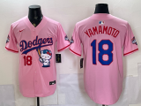 Men's Los Angeles Dodgers #18 Yoshinobu Yamamoto  Pink Stitched Jersey