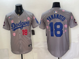 Men's Los Angeles Dodgers #18 Yoshinobu Yamamoto Grey 2025 Tokyo Series Limited Stitched Baseball Jersey