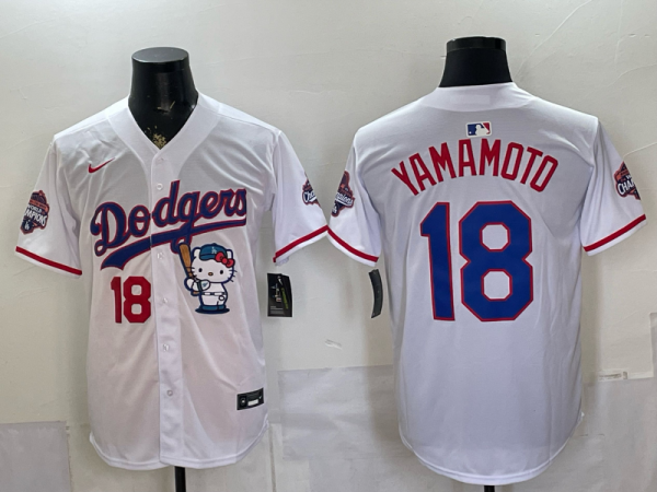 Men's Los Angeles Dodgers #18 Yoshinobu Yamamoto White Stitched Jersey