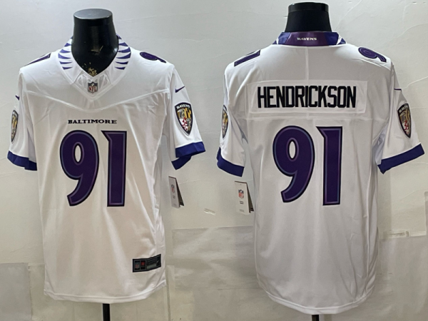 Men's Baltimore Ravens #91 Trey Hendrickson White 2026 F.U.S.E. Alternate Vapor Stitched Jersey