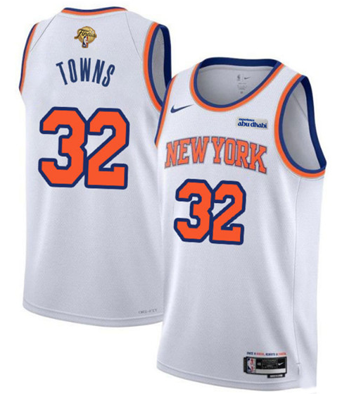 Men's New Yok Knicks #32 Karl-Anthony Towns White 2026 Finals Patch Icon Edition Stitched Basketball Jersey