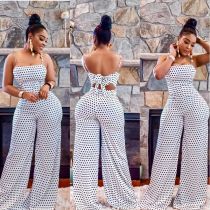 Polka Dot Print Spaghetti Strap Long Jumpsuits WSM-5076