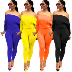 Solid Off Shoulder Long Sleeve Jumpsuits ASL-6193